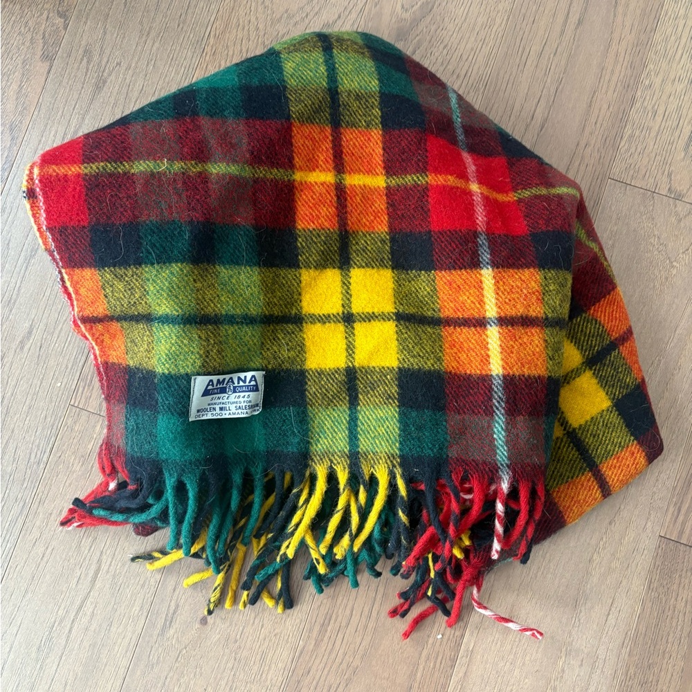 Vintage Amana Wool Plaid Blanket